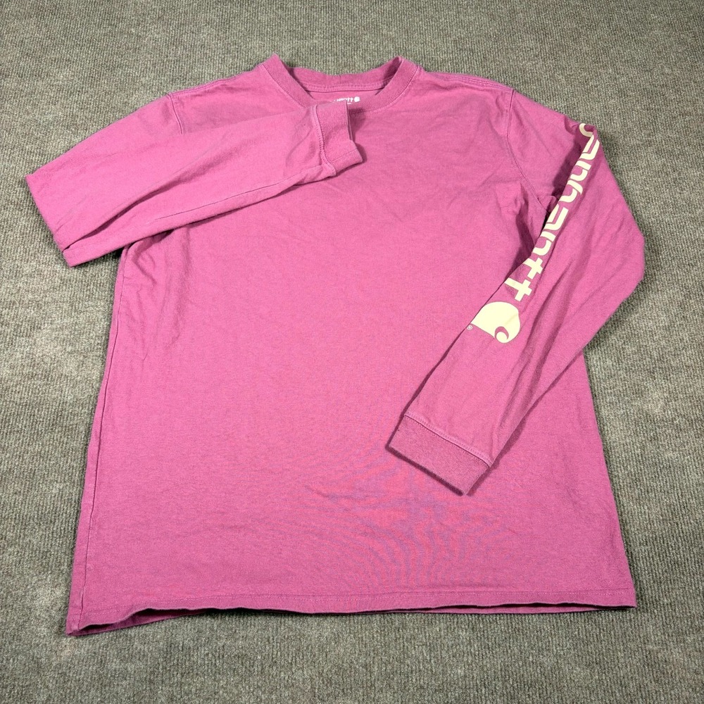Carhartt T-Shirt Women's Medium Pink Loose Fit Heavyweight Long Sleeve Crew Neck